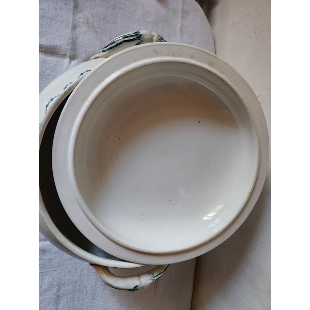 French Forest Green Floral Earthenware Soup Tureen from Sarregeumines, 1880s For Sale - Image 12 of 17