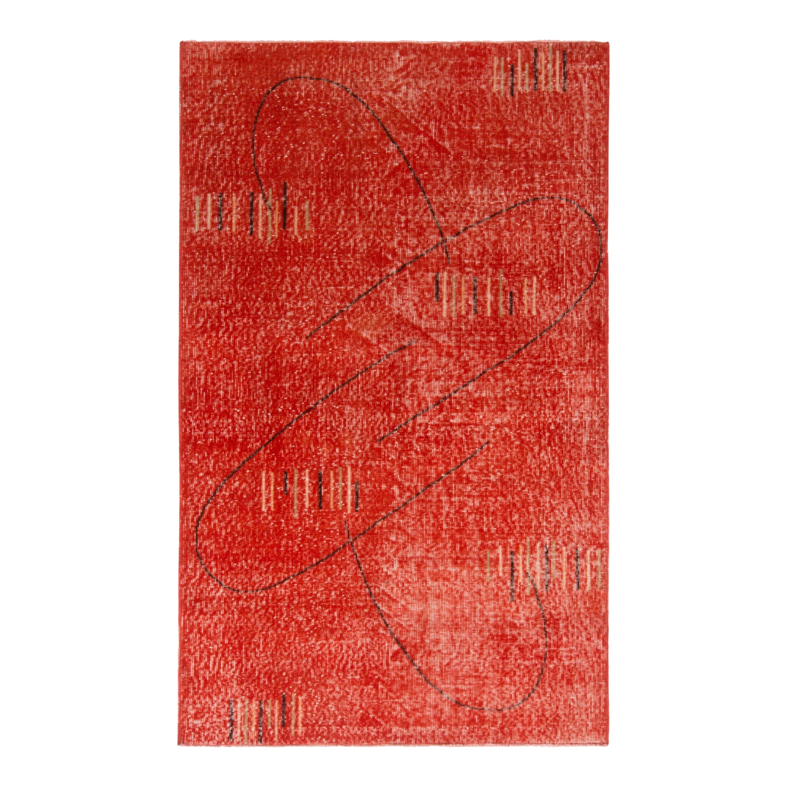 1960s Mid-Century Rug Art Deco Style Red and Black Geometric Pattern ...