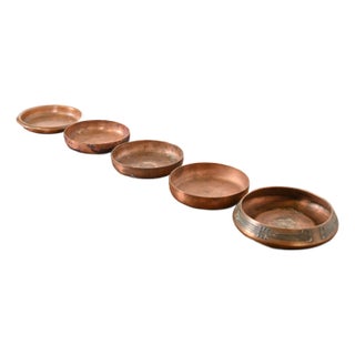 Heintz Arts & Crafts Sterling Silver on Bronze Nesting Ashtrays or Catchalls, Set of Five For Sale