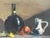 1970s Vintage Still Life Oil Painting With Bottle, Ceramic Pitcher and Apple on Canvas Board For Sale - Image 5 of 10