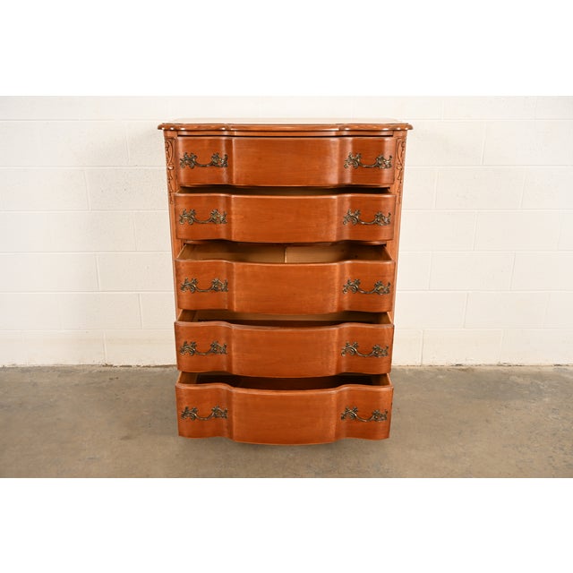 1960s Kent Coffey French Provincial Louis XV Carved Cherry Wood Highboy Dresser, Circa 1960s For Sale - Image 5 of 16