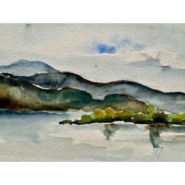 Rustic Henry Emil Salloch Original Watercolor on Paper Impressionist Lake Landscape, 1946 For Sale - Image 3 of 7