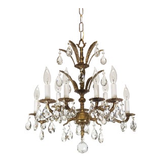 Antique 5 Arm 10 Light Mesmerizing Baroque Brass Cut Lead Crystal Chandelier For Sale