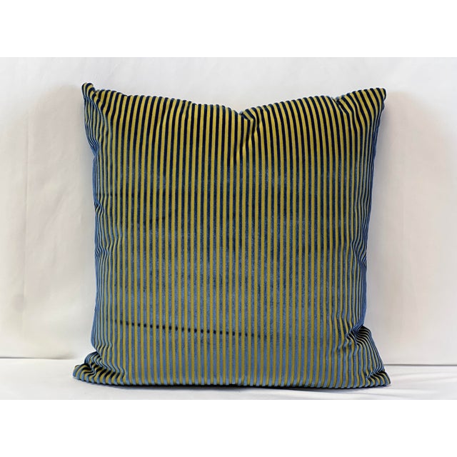 Contemporary Velvet Stripe 20”x20” Feather/Down Pillows - A Pair For Sale - Image 3 of 3
