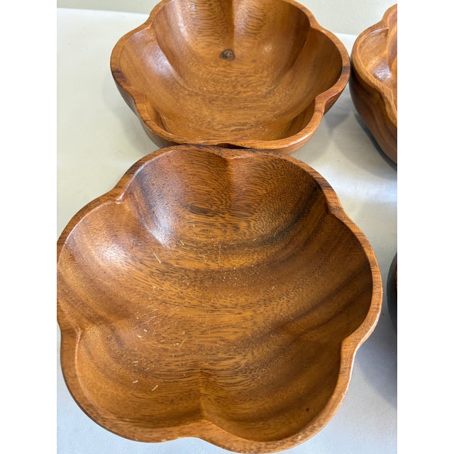 Mid 20th Century Vintage Carved Wooden Flower Shaped Bowls - Set of 4 For Sale - Image 5 of 8