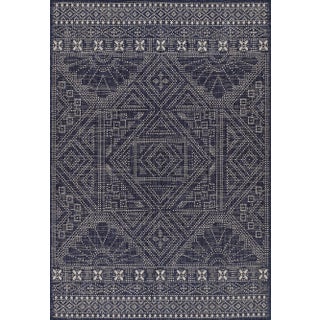 Momeni Contemporary Indoor/Outdoor Riviera Marquis Rug in Navy, 4'1" x 6' For Sale
