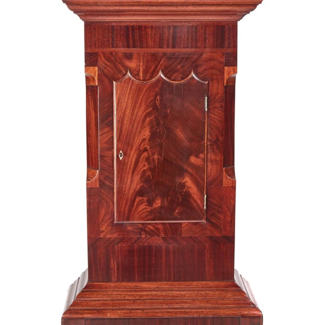 Large Antique Mahogany 8-Day Painted Face Longcase Clock For Sale - Image 3 of 14