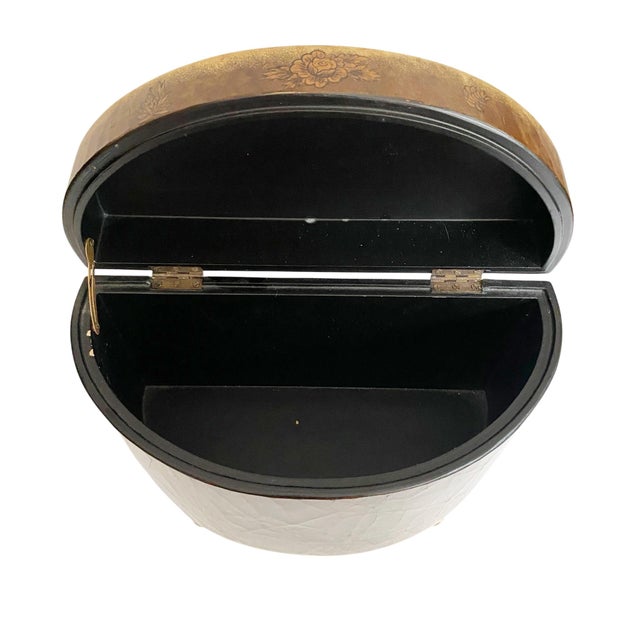Wood Vintage Sarreid LTD Handpainted Butterfly Floral Mezza Luna Box – Brass Feet For Sale - Image 7 of 8