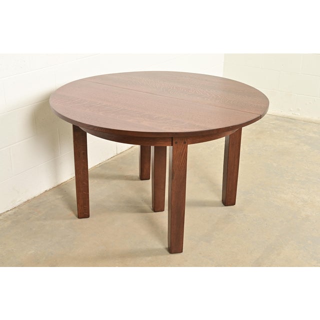 Mission L. & J. G. Stickley Antique Mission Oak Arts & Crafts Extension Dining Table, Newly Refinished For Sale - Image 3 of 13