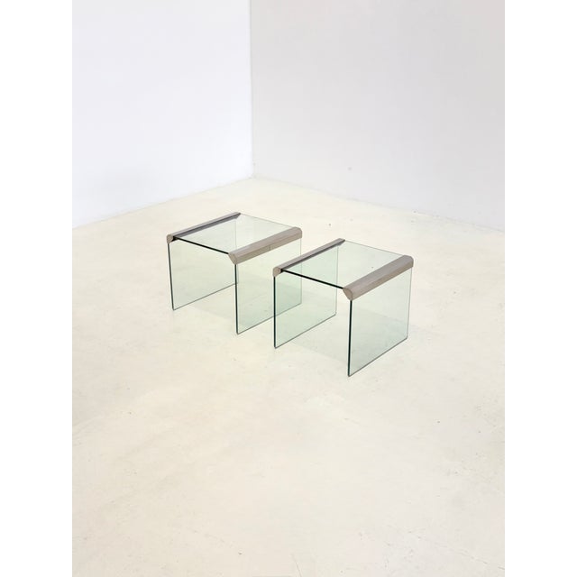 Metal Transparent Glass Side Tables by Pierangelo Gallotti for Gallotti & Radice, 1970s, Set of 2 For Sale - Image 7 of 9