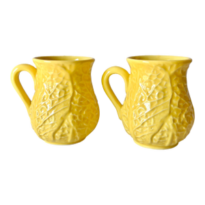 Mid 20th Century Yellow Cabbage Ware Mugs; A Pair