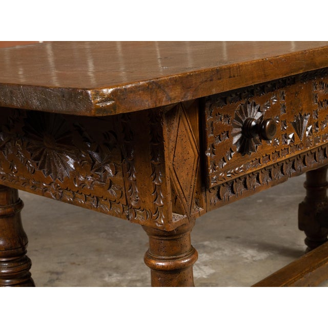 Spanish Colonial 18th Century Walnut Table with Four Richly Carved Drawers For Sale - Image 4 of 12