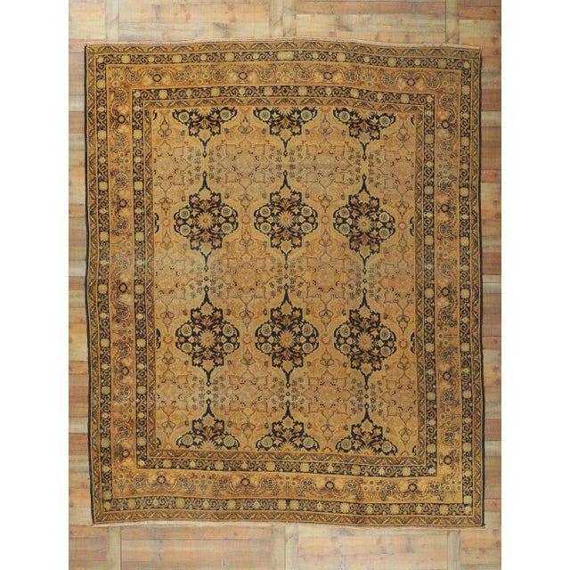 Tan Antique Persian Yazd Rug - 09'10 x 12'02 For Sale - Image 8 of 8