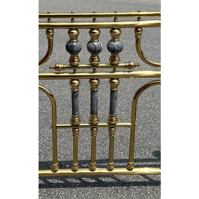 Metal Vintage Hollywood Regency Brass Full Size Bed Frame With Marble Accents For Sale - Image 7 of 11
