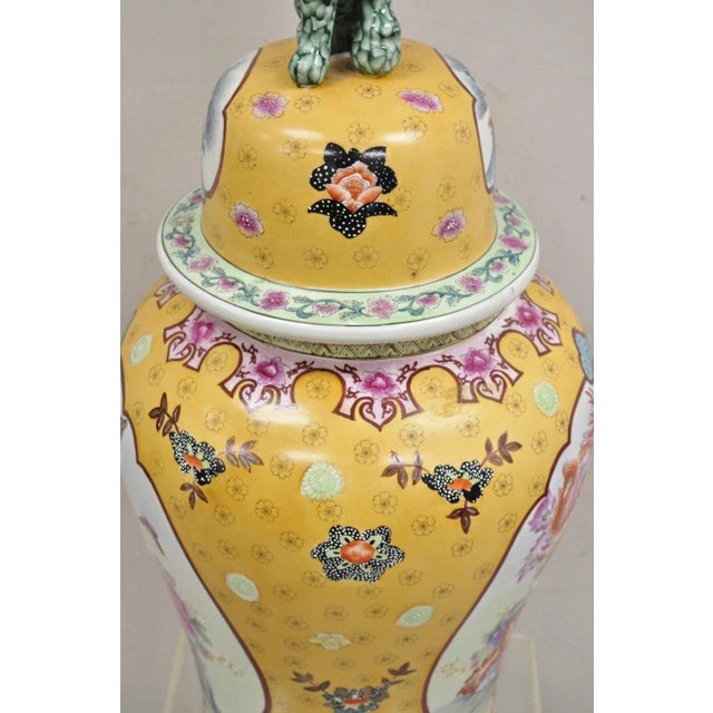 Ceramic Vintage Chinese Porcelain Large Foo Dog Covered Temple Urns Ginger Jars - A Pair For Sale - Image 7 of 12