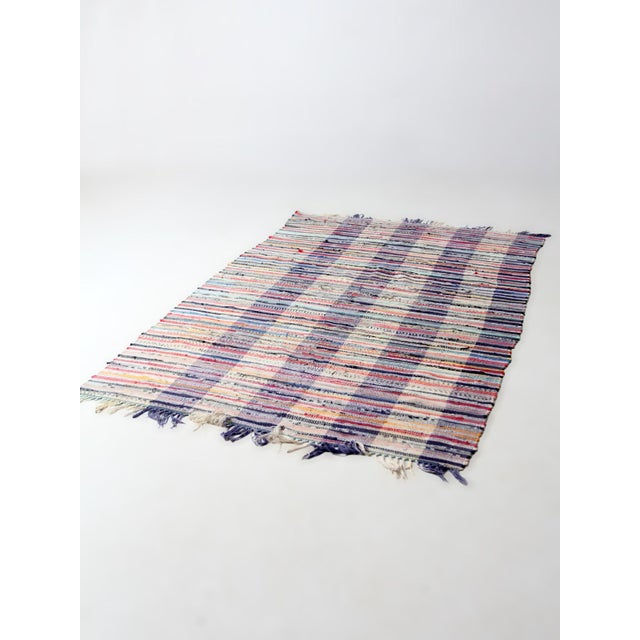 Blue Vintage American Hand-Loomed Rag Rug 48 X 79 For Sale - Image 8 of 10