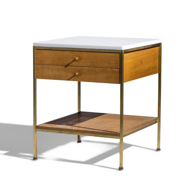 Mid-Century Modern Paul McCobb for Calvin Irwin Group Model 8714 Mid Century Bleached Mahogany, Cane, Brass and Glass Nightstand For Sale - Image 3 of 8