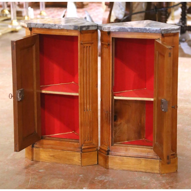 Pair of 19th Century French Louis Philippe Marble Top Walnut Corner Cabinets For Sale - Image 4 of 9