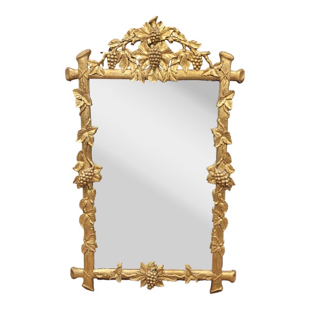 Beautiful Vintage Gold Grape Carved Mirror For Sale