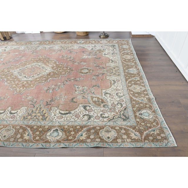 1970s 1970s Vintage Persian Handmade Wool Cotton Pink Area Rug For Sale - Image 5 of 11