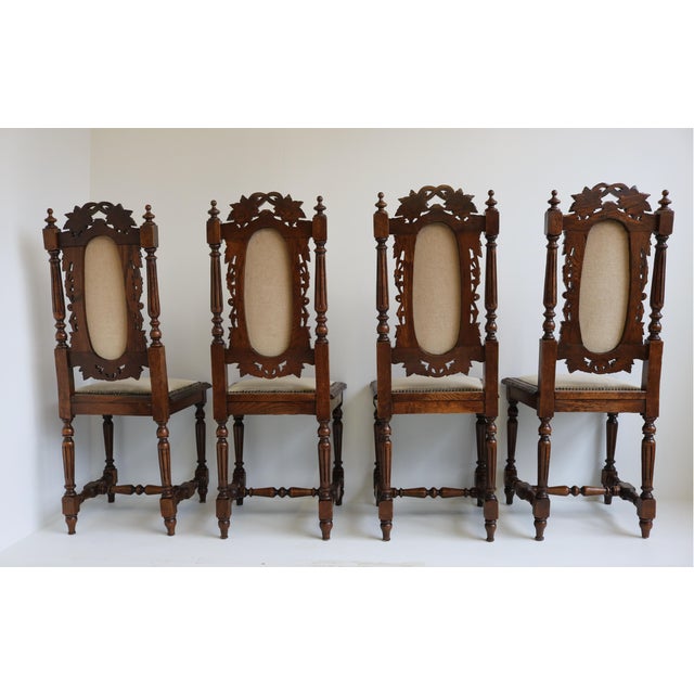 Late 19th Century French Renaissance Revival Hunting Style Chairs in Carved Oak Black Forest, 1870s, Set of 4 For Sale - Image 5 of 9