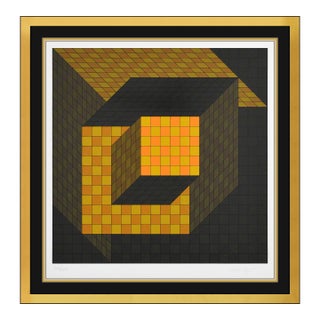 Late 20th Century Geometrical Abstract Yellow Silkscreen Victor Vasarely For Sale