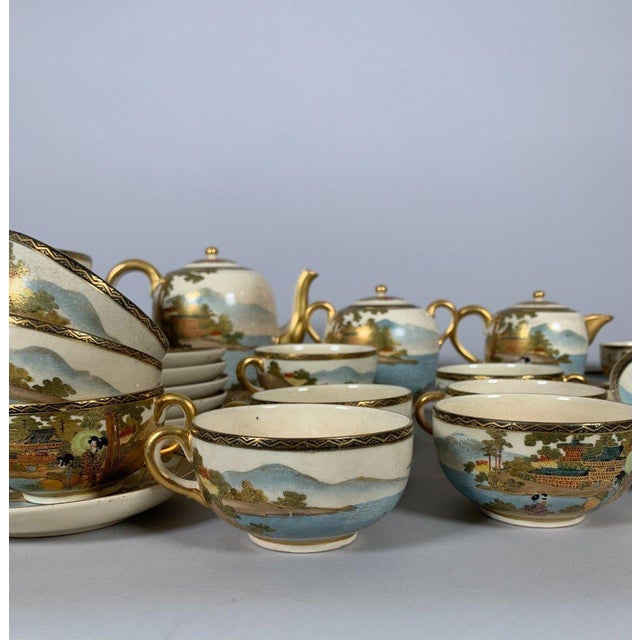 19th Century Satsuma earthenware tea service, Meiji period - Set of 36 For Sale - Image 6 of 12