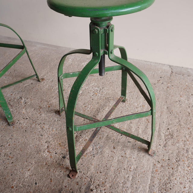 Industrial Green Stools, Set of 2 For Sale - Image 12 of 15