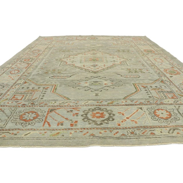 Tribal Vintage Light Blue Turkish Oushak Rug - 09'01 X 12'01 For Sale - Image 3 of 8