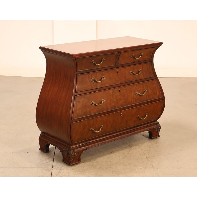 High Quality Ethan Allen Townhouse Collection Bombe Chest Featuring A Shaped Top With Banded Edge And Burlwood Veneer...