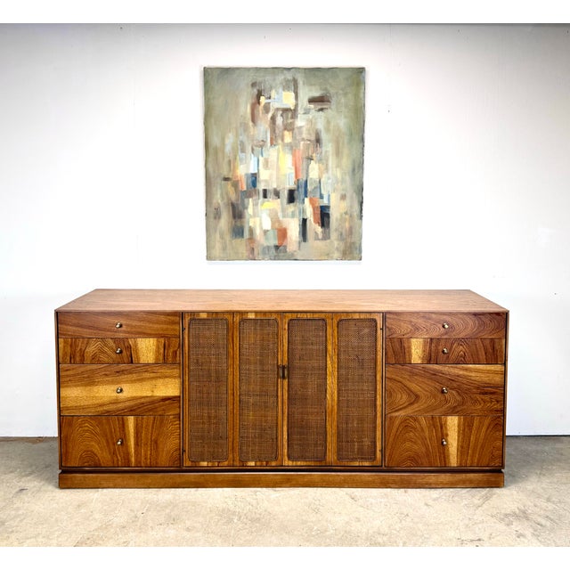 Mid Century Modern Pecan Wood & Cane Credenza by Kaufman of Collingwood For Sale - Image 11 of 12