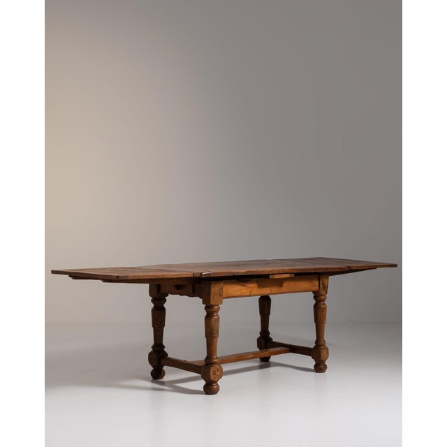 Mid 20th Century 20th Century France Weathered Honey Oak Oak Drop-Leaf Farmhouse Table For Sale - Image 5 of 11