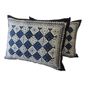 Vintage Blue & Black Batik Standard Decorative Pillow Covers - Set of 2