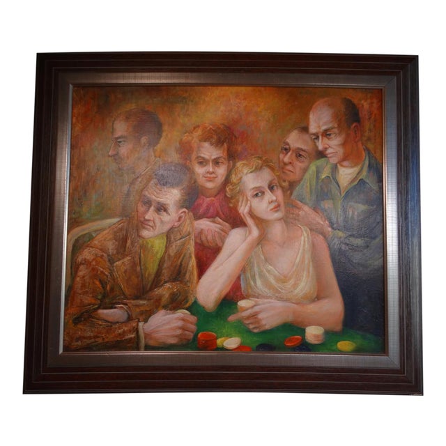 Circa 1940s "A Friendly Game" Figurative Oil Painting by Burr Singer, Framed For Sale