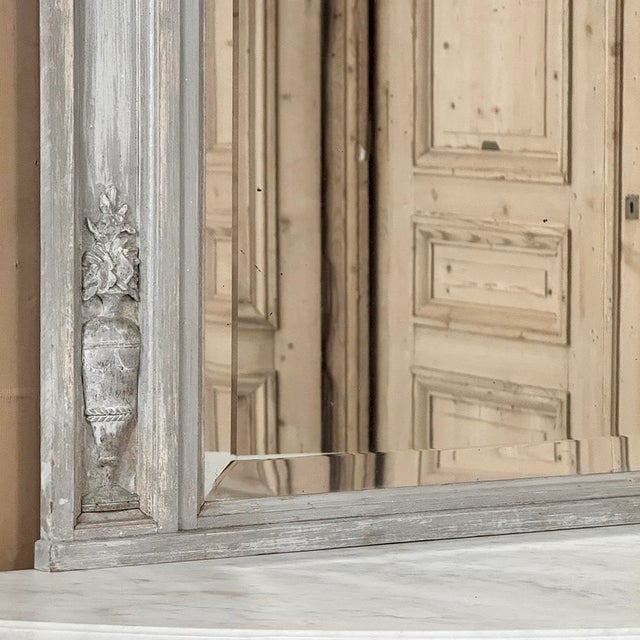 Stone Gray Antique French Louis XVI Painted Trumeau Mirror For Sale - Image 8 of 13