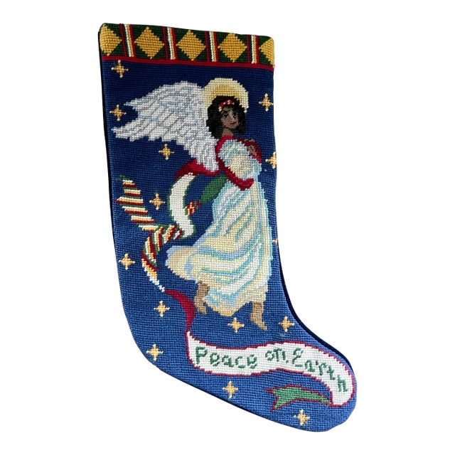 Vintage Angel Needlepoint Stocking For Sale