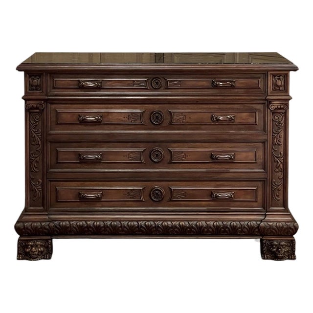 Antique Italian Renaissance Revival Walnut Nero Portoro Marble Top Commode For Sale