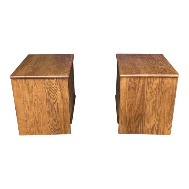 Wood 1980s Scandinavian Modern Solid Oak Two-Drawer Nightstands – Pair For Sale - Image 7 of 15