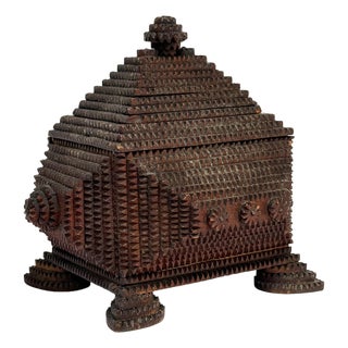 Antique Tramp Art Bank Box For Sale