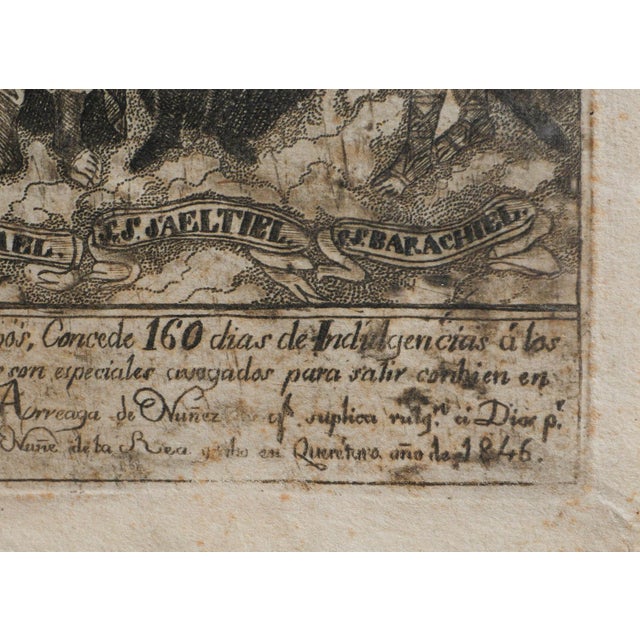 Monochromatic abstract figurative lithograph of the Seven Archangels. Framed and matted in a beautiful ornate gold frame....