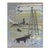 Vintage Mid Century Gray Blue Longhorns & Oil Wells Serigraph For Sale