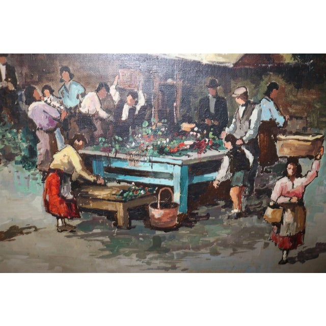 Vintage Original Fruit Vegetable Farmers Market Landscape Oil Painting For Sale - Image 12 of 12