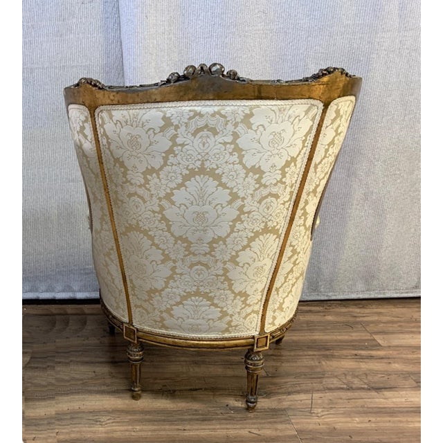 French French Louis XVI White Bergere Wingback Arm Chair - Down Cushion For Sale - Image 3 of 3