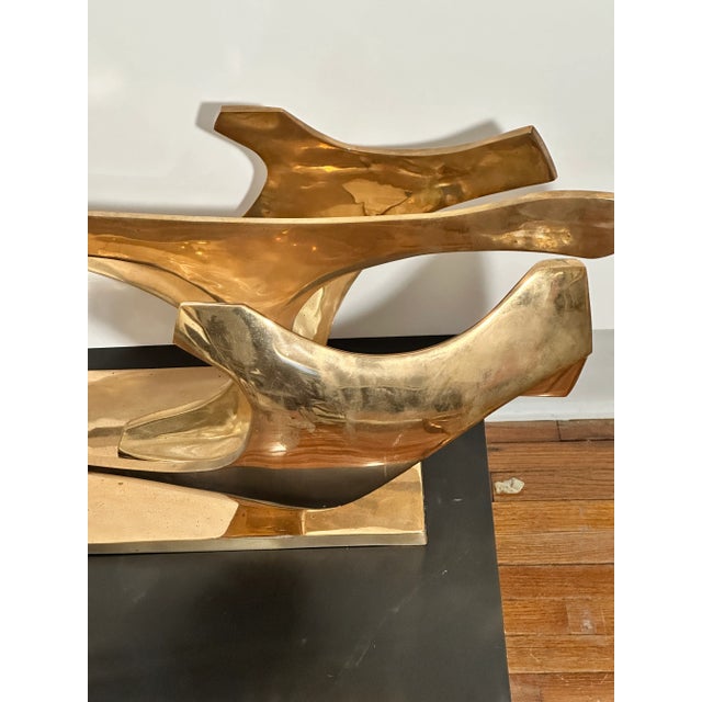 Abstract Rare Fred Brouard Signed Gilt Bronze Table Bases Set of 3 For Sale - Image 3 of 9
