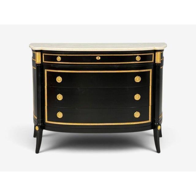 Hollywood Regency Maison Jansen Style, Louis XVI Bow Front Chest, Ebonized Wood, France, 1900s For Sale - Image 3 of 17