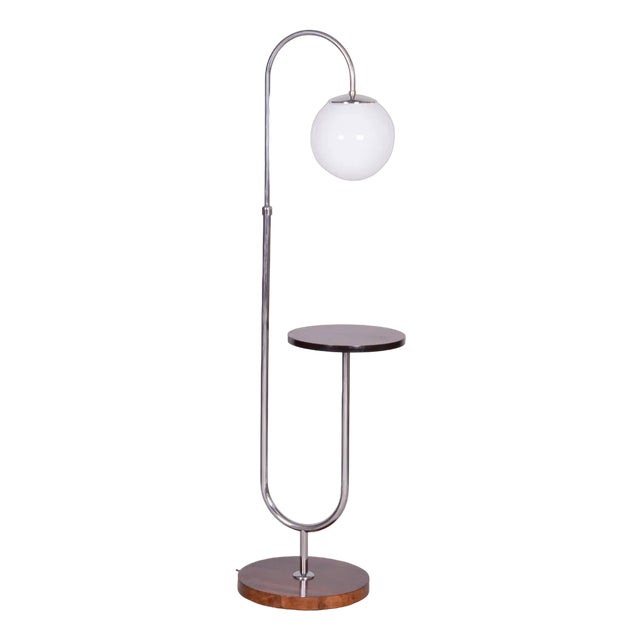 Bauhaus Floor Lamp in Walnut and Chrome, 1930s For Sale
