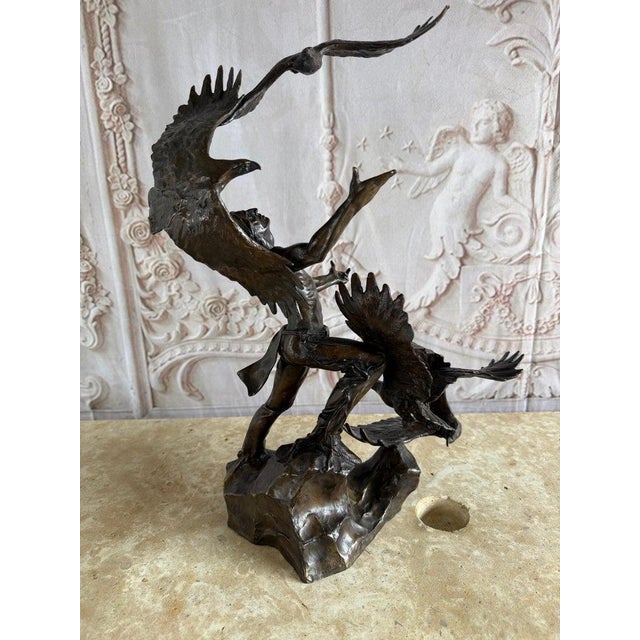 Monumental Bronze Sculpture of Native Warrior and Eagles, Dynamic Art For Sale - Image 9 of 14