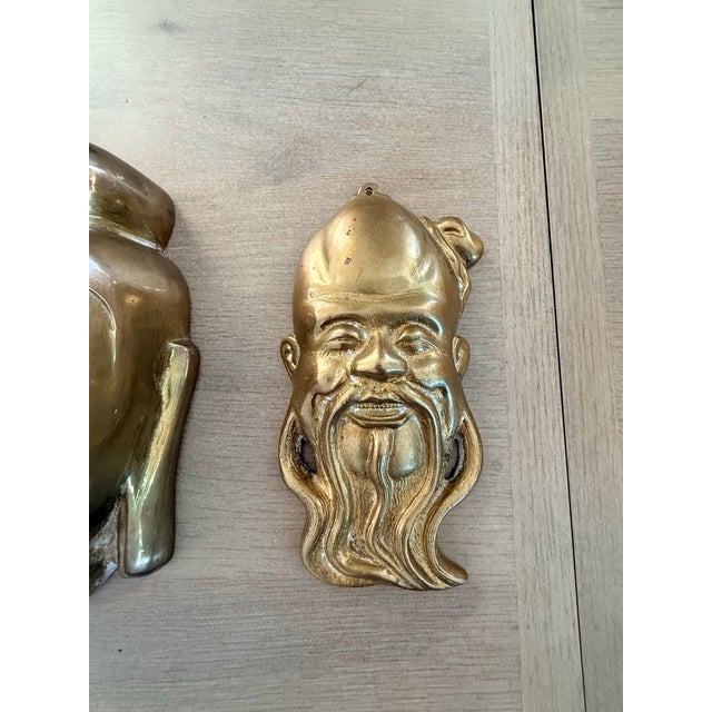 1970s Brass Asian Masks - A Pair For Sale - Image 5 of 10