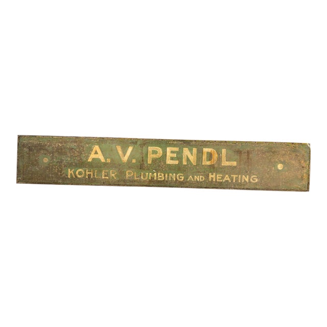 Early 20th Century "A. V. Pendl" - Kohler Plumbing Sign For Sale