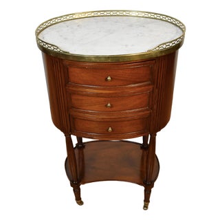 1910 French Louis XV Mahogany Marble Top Nightstand Bedside Table For Sale